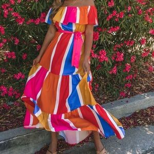 Carousel Striped Off Shoulder Maxi Dress
